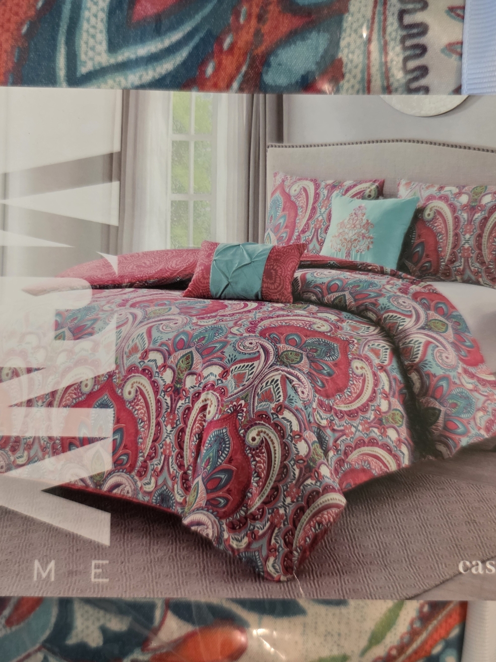 Vibrant Orange Paisley Duvet Set with Teal Accents Full/Queen